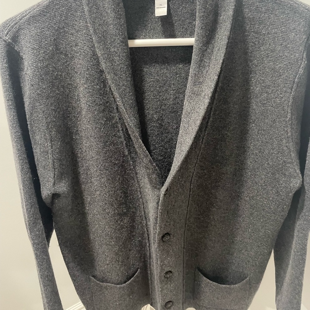 Autumn cashmere Charcoal Grey cardigan with leather buttons.